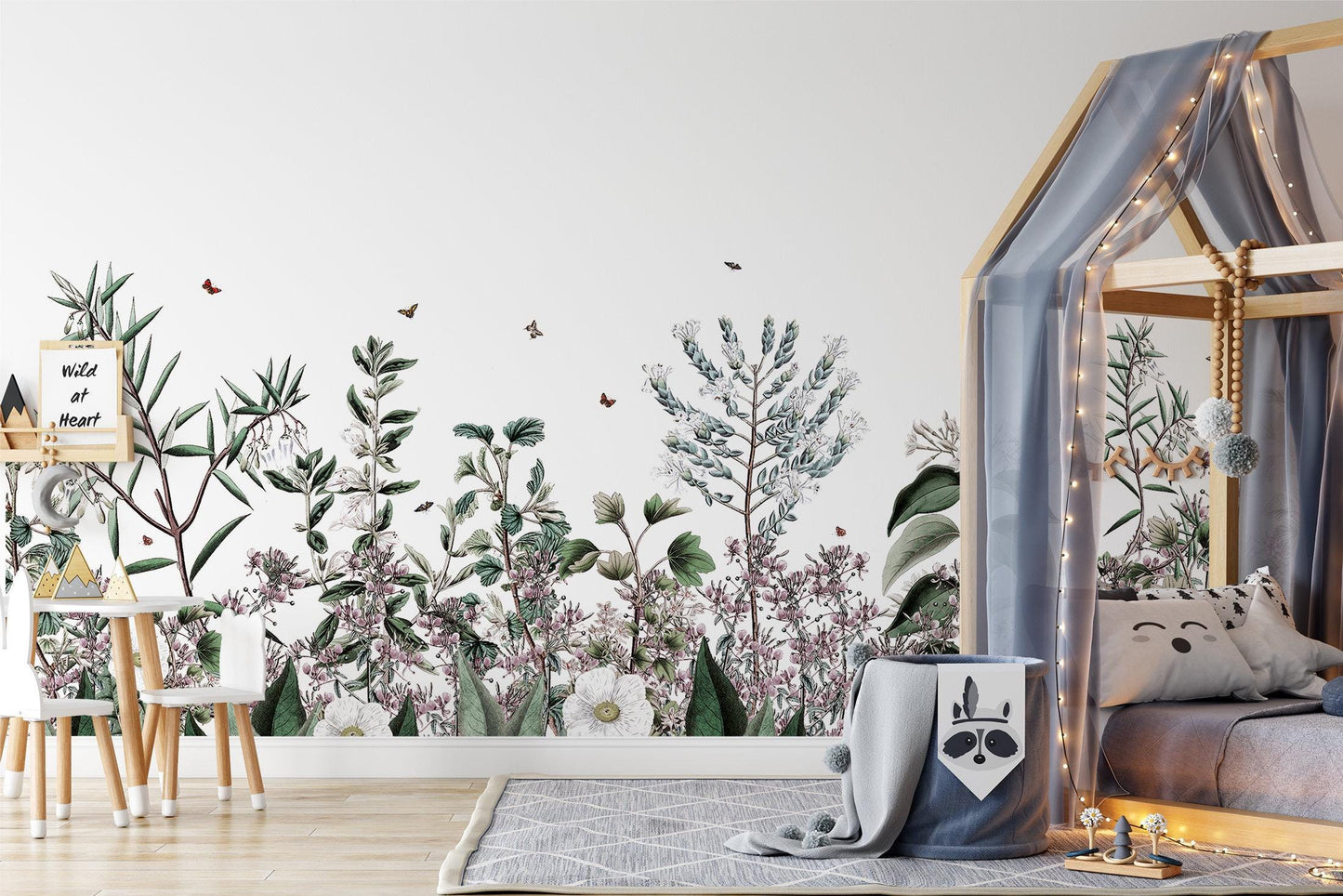 Botanical Garden Plants Flower Wallpaper, Illustration Wallpaper, Peel Stick Watercolor Wallpaper, Mini Flowers Wallpaper, Flowers Mural