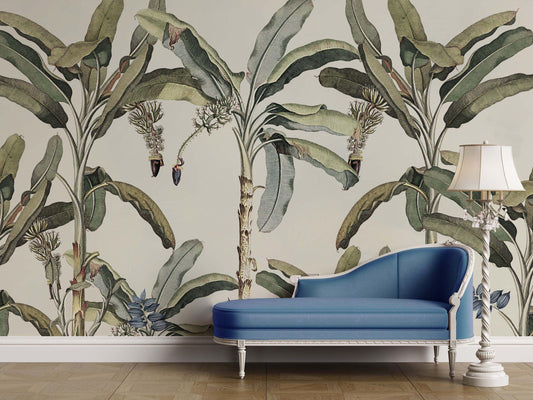 Tropical Palm Trees Exotic Plant Floral Wallpaper, Leaves Wallpaper, Bohemian Wallpaper, Botany Peel and Stick Mural, Stylish Wall Design