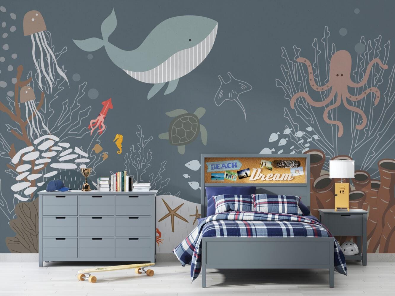 Fishes in the Ocean Kids Wallpaper, Underwater Wallpaper For Kidsroom, Sea Wallpaper Nursery, Blue Whale Peel and Stick Childrens Wallpaper