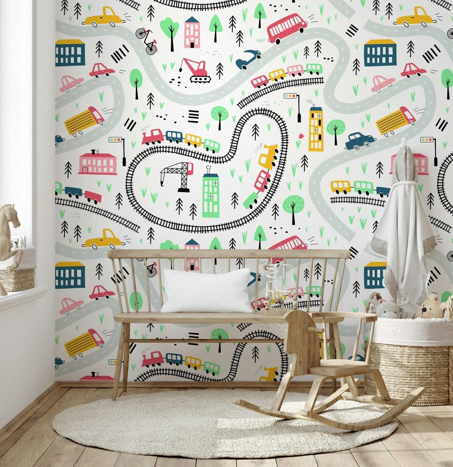 Colourful Vehicles Wallpaper, Funny Wallpaper Nursery, Baby Room Wallpaper, School Wallpaper, Cars and City Traffic Boys Wallpaper