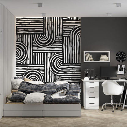Black and White Lines Wallpaper, Peel & Stick Wallpaper, Stylish Room Design, Modern Wallpaper, Contemporary Wallpaper, Abstract Wall Poster