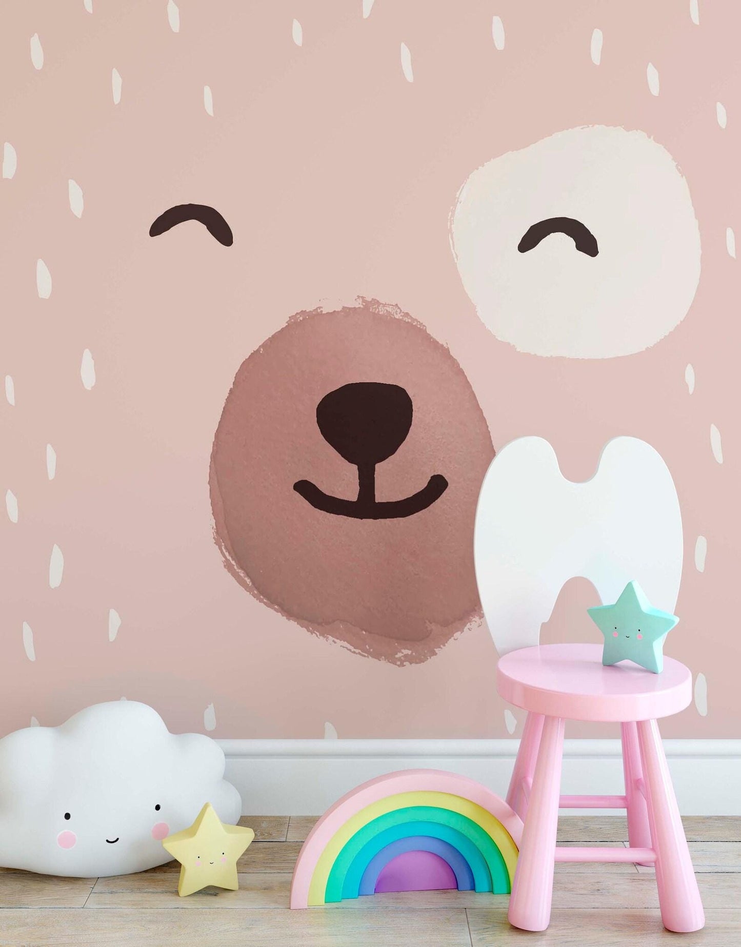 Cute Face in Pink Baby Girl Wallpaper, Child Wallpaper, Pink Wallpaper Nursery, Pink Baby Girl Wallpaper, Kidsroom Wall Poster