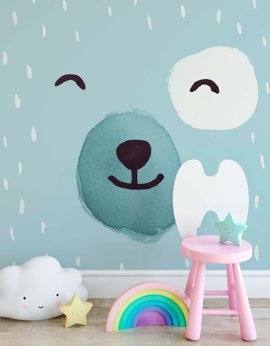 Cute Face in Blue Baby Boy Wallpaper, Child Wallpaper, Blue Wallpaper Nursery, Blue Baby Boy Wallpaper, Kidsroom Wall Poster