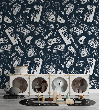 Game Player Wallpaper, Funny Young Wallpaper, Illustration Wallpaper, Abstract Wallpaper, Video Game Themed Wall Poster, Game Room Wallpaper