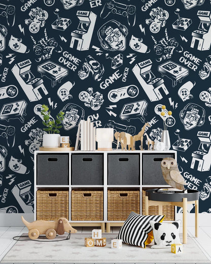 Game Player Wallpaper, Funny Young Wallpaper, Illustration Wallpaper, Abstract Wallpaper, Video Game Themed Wall Poster, Game Room Wallpaper