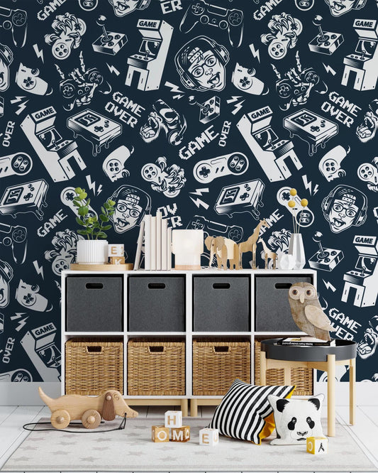Game Player Wallpaper, Funny Young Wallpaper, Illustration Wallpaper, Abstract Wallpaper, Video Game Themed Wall Poster, Game Room Wallpaper