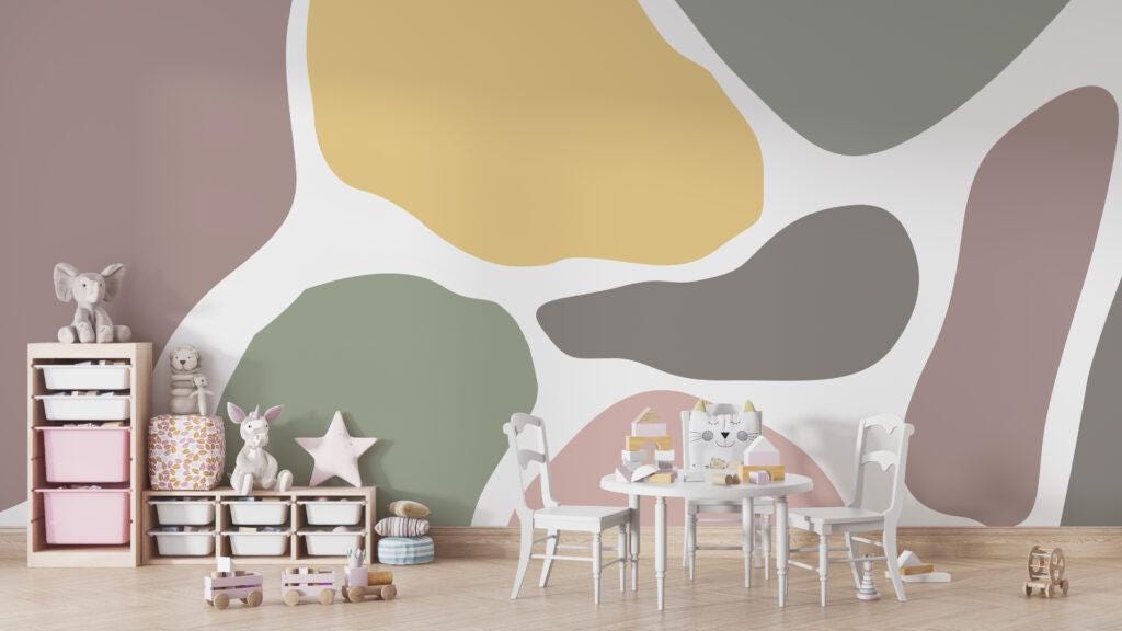 Color Patterned 3D Kid Wallpaper, Fun Kid Mural, Pastel Tones Illustration Wallpaper Nursery, Art Child Wallpaper, Colourful Baby Wallpaper