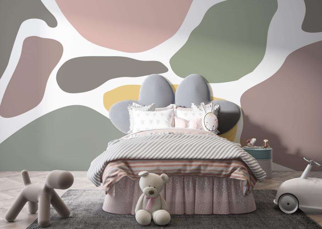 Color Patterned 3D Kid Wallpaper, Fun Kid Mural, Pastel Tones Illustration Wallpaper Nursery, Art Child Wallpaper, Colourful Baby Wallpaper