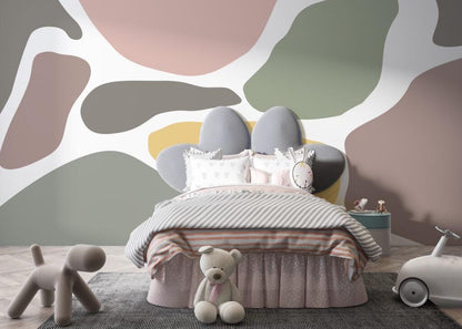 Color Patterned 3D Kid Wallpaper, Fun Kid Mural, Pastel Tones Illustration Wallpaper Nursery, Art Child Wallpaper, Colourful Baby Wallpaper