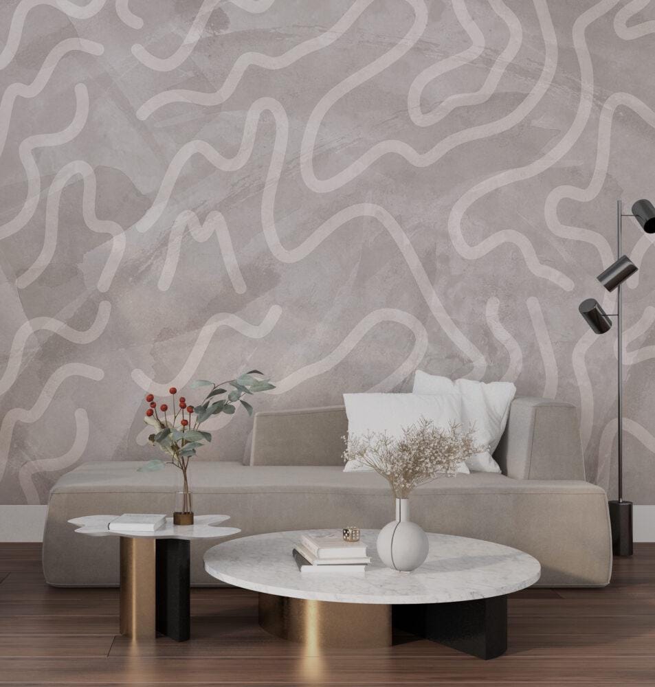 Patterned Wallpaper in Cream Tones, Modern Patterned Wallpaper, Bright Stylish Room Design, Special Design Wallpaper, Beige Wallpaper