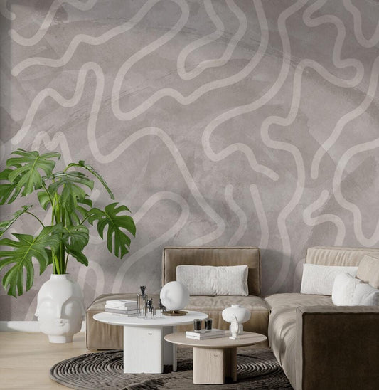 Patterned Wallpaper in Cream Tones, Modern Patterned Wallpaper, Bright Stylish Room Design, Special Design Wallpaper, Beige Wallpaper