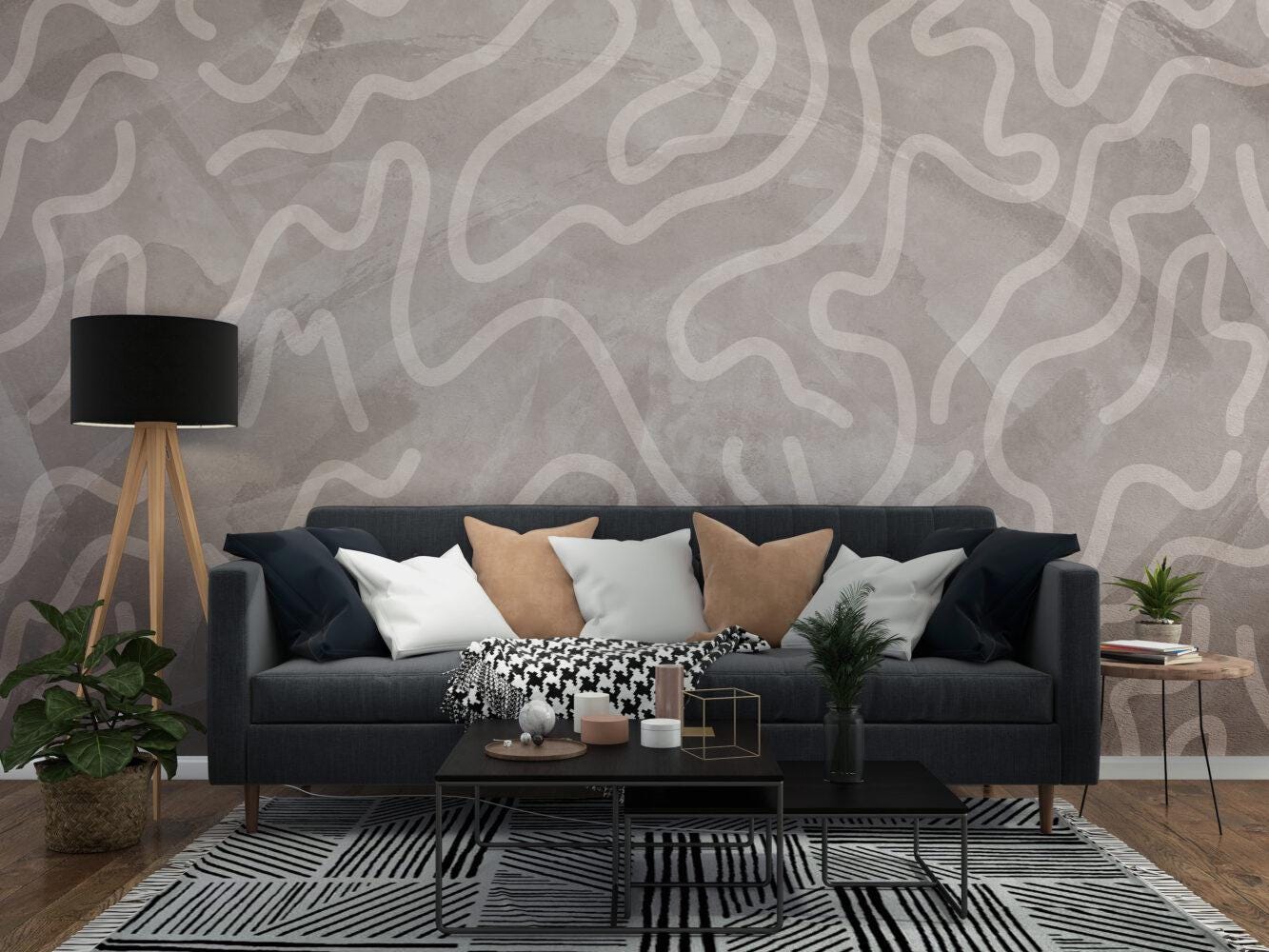 Patterned Wallpaper in Cream Tones, Modern Patterned Wallpaper, Bright Stylish Room Design, Special Design Wallpaper, Beige Wallpaper