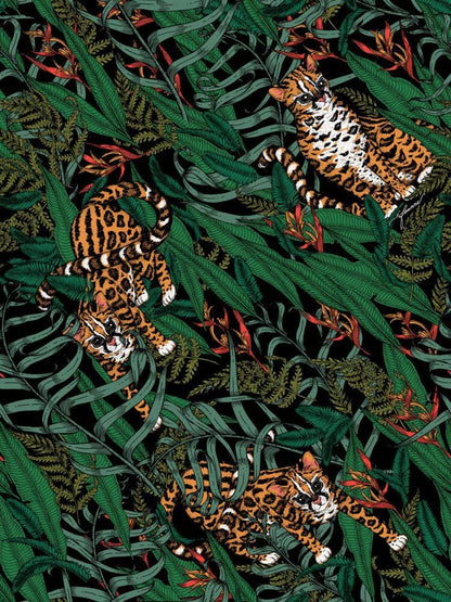 Tropical Wallpaper with Leopard Figure, 3D Wallpaper, Exotic Plant Floral Wallpaper, Palm Leaves Bohemian Wallpaper, Wild Life Wallpaper