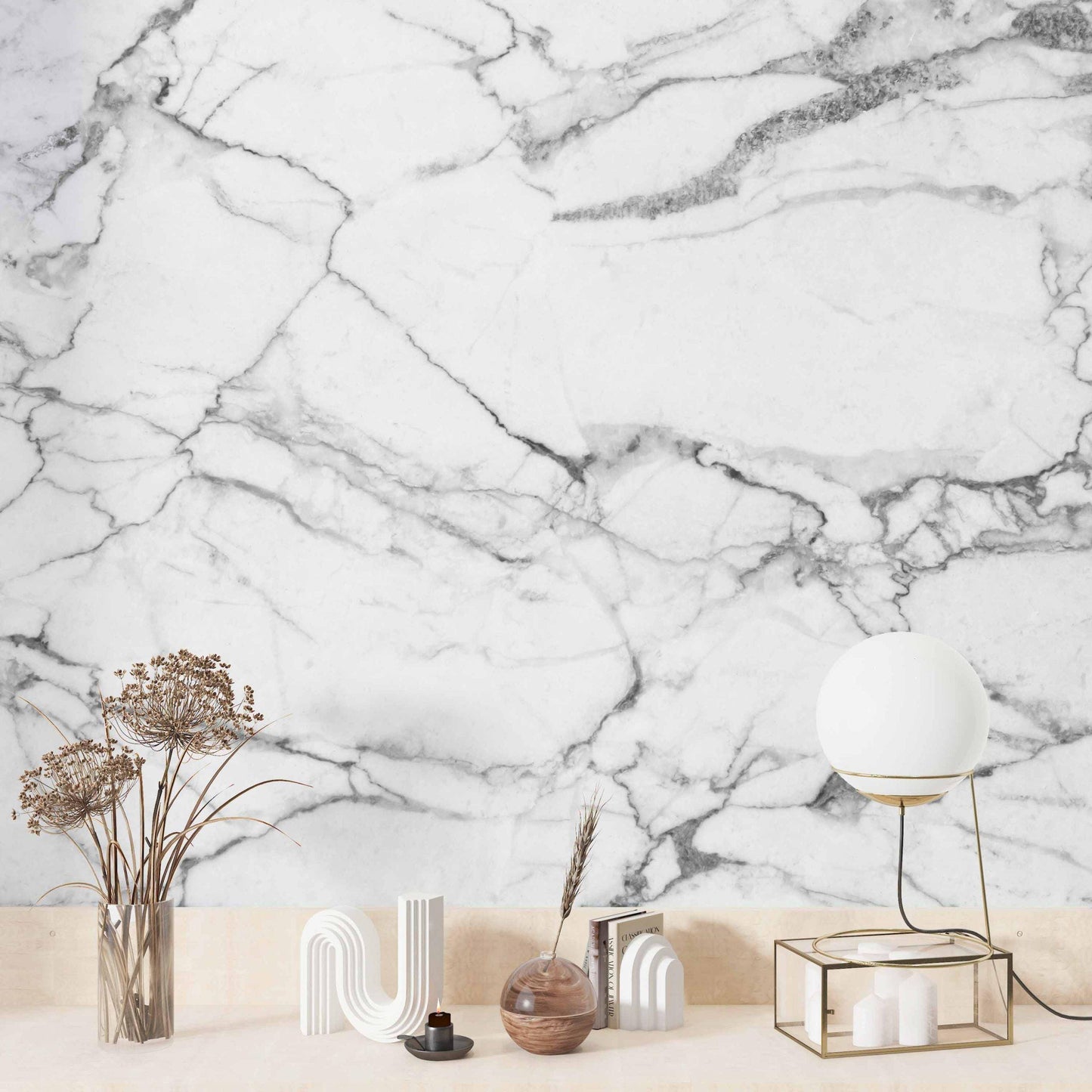 White Gray Carrara Marble Patterned Wallpaper, Design Abstract Peel and Stick Wallpaper, Modern Natural Looking Marble Wallpaper