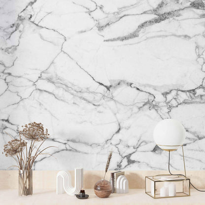 White Gray Carrara Marble Patterned Wallpaper, Design Abstract Peel and Stick Wallpaper, Modern Natural Looking Marble Wallpaper