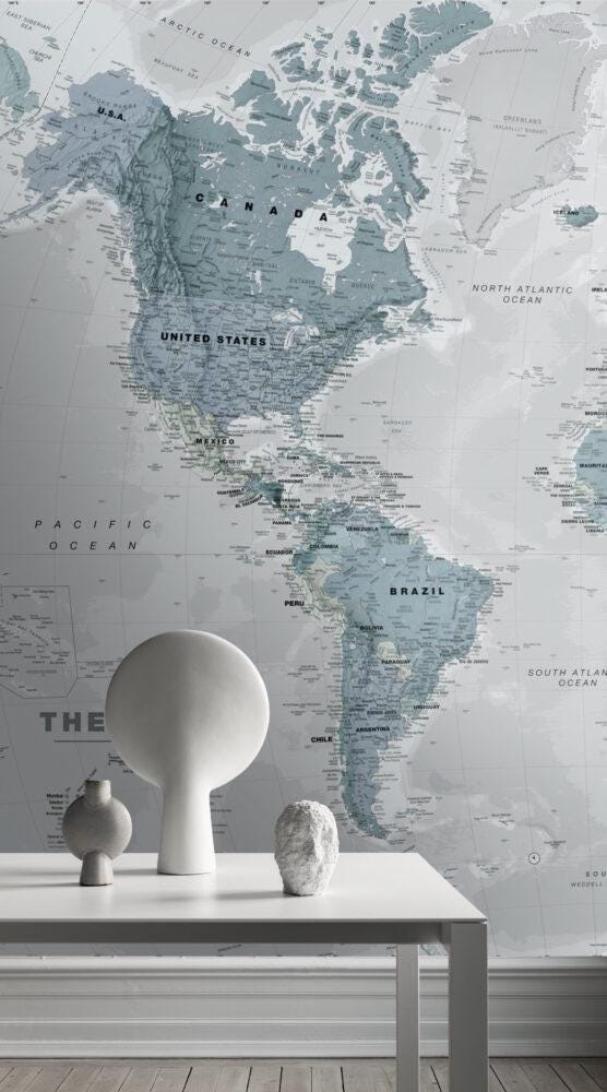 3D Wallpaper with Scaled World Map Pattern in Blue Tones, Bohemian Wallpaper, Peel and Stick Wallpaper, Drawwing Wallpaper