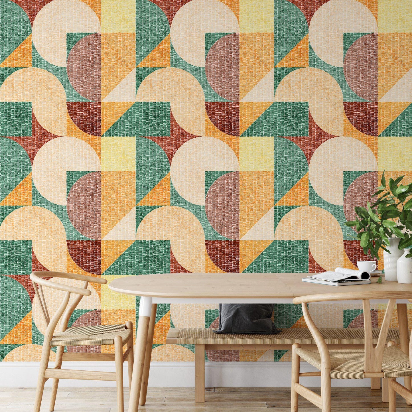 Large Geometric Wallpaper, Artistic Geometric Combination 3D Wallpaper, Colourful Abstract Patterned Wallpaper, Boho Style Pattern Wallpaper