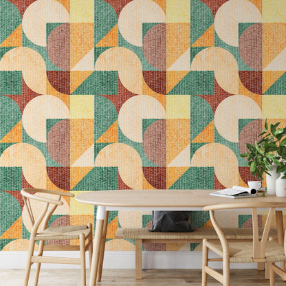 Large Geometric Wallpaper, Artistic Geometric Combination 3D Wallpaper, Colourful Abstract Patterned Wallpaper, Boho Style Pattern Wallpaper