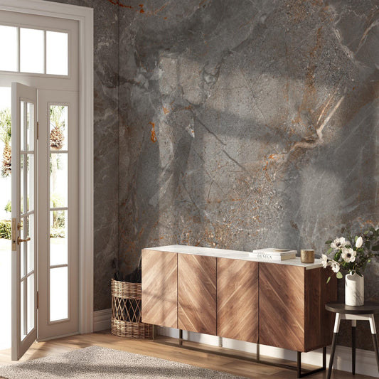 Copper Cracked Stone Marble Textured Wallpaper, Design Marble Effect Wallpaper, Modern Wallpaper, Natural Looking Stone Wallpaper