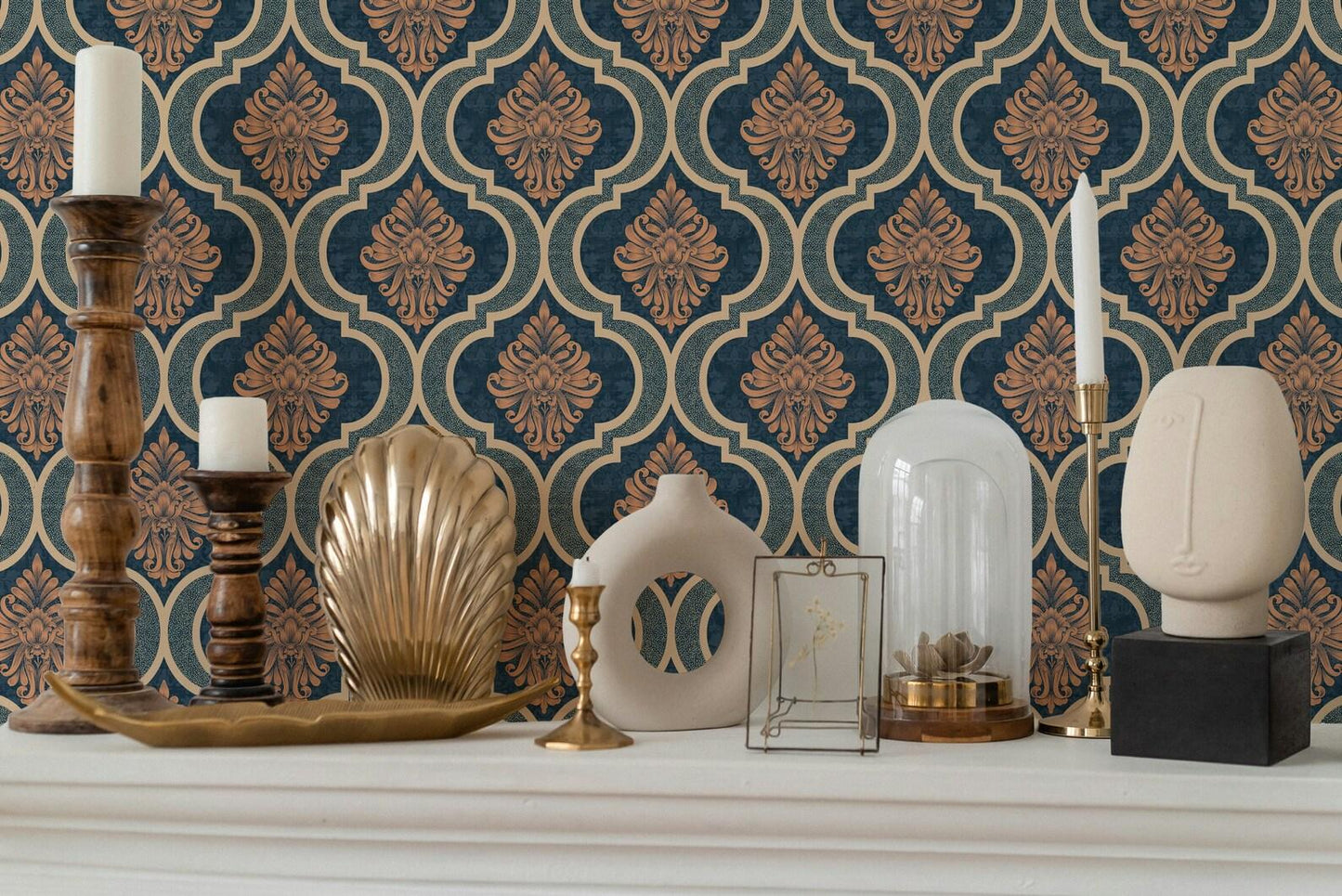Large Geometric Motifs Wallpaper, Retro Pattern Wallpaper, Colourful Abstract Patterned Wallpaper, Boho Style Wallpaper, Bohemian Wallpaper