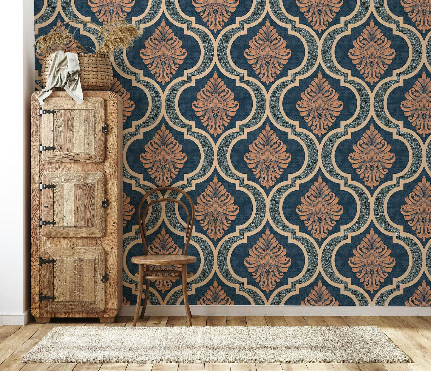 Large Geometric Motifs Wallpaper, Retro Pattern Wallpaper, Colourful Abstract Patterned Wallpaper, Boho Style Wallpaper, Bohemian Wallpaper