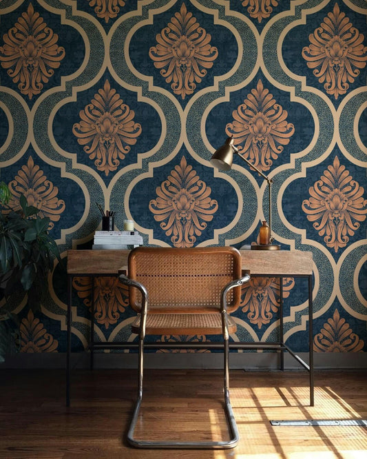 Large Geometric Motifs Wallpaper, Retro Pattern Wallpaper, Colourful Abstract Patterned Wallpaper, Boho Style Wallpaper, Bohemian Wallpaper