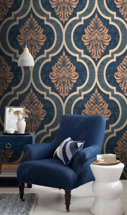 Large Geometric Motifs Wallpaper, Retro Pattern Wallpaper, Colourful Abstract Patterned Wallpaper, Boho Style Wallpaper, Bohemian Wallpaper