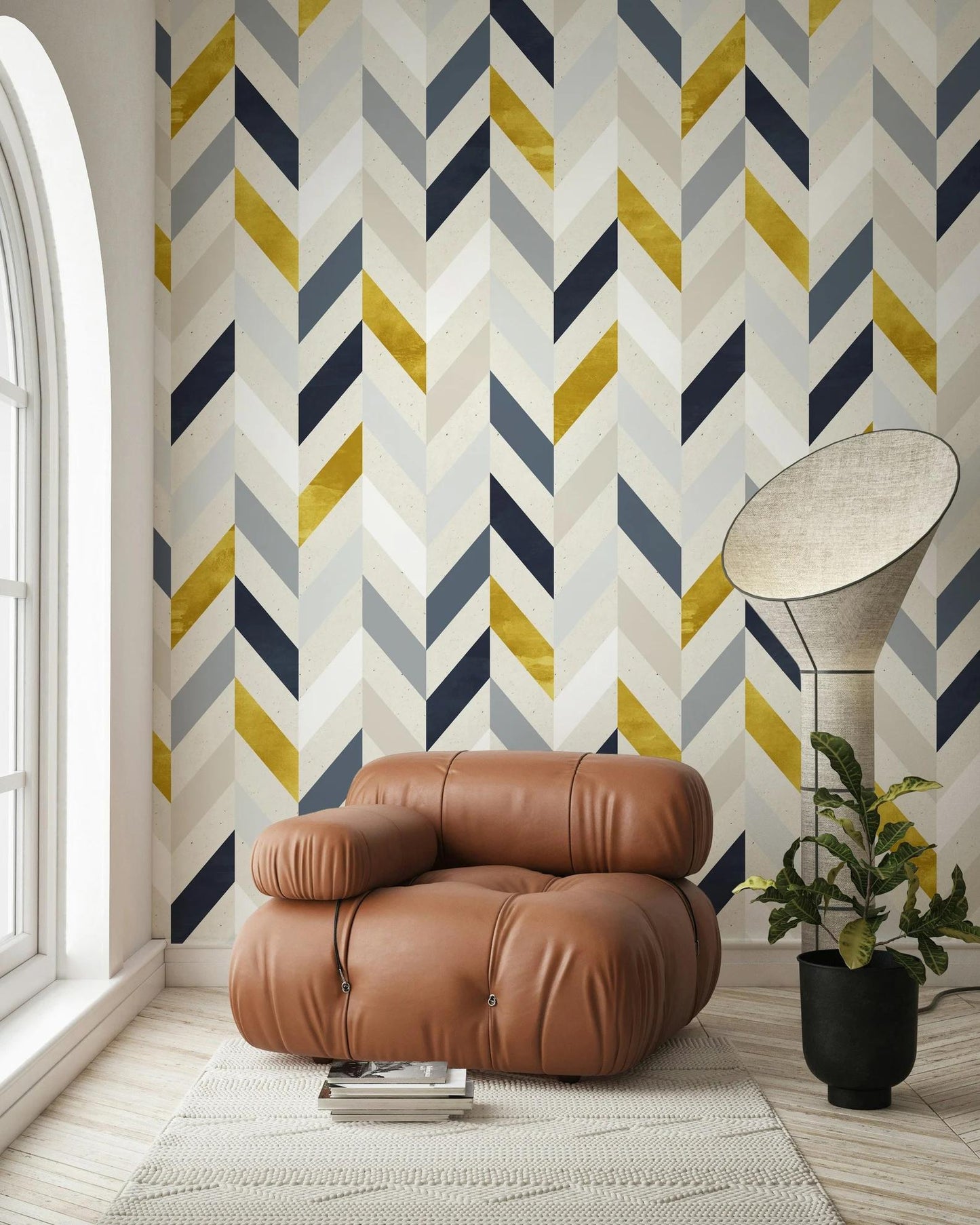 Colorful Geometric Shapes Wallpaper in Retro Colors, Stylish Modern Lines Mural, Artistic 3D Wall Poster, Geometric Boho Wallpaper
