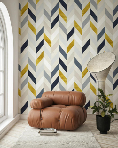 Colorful Geometric Shapes Wallpaper in Retro Colors, Stylish Modern Lines Mural, Artistic 3D Wall Poster, Geometric Boho Wallpaper