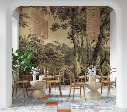 Vintage Forest Wall Mural, Bohemian Trees Peel & Stick Wallpaper