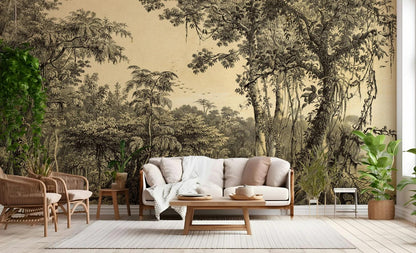 Vintage Forest Wall Mural, Bohemian Trees Peel & Stick Wallpaper