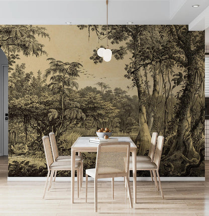 Vintage Forest Wall Mural, Bohemian Trees Peel & Stick Wallpaper