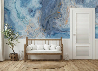 Blue Watered Marble Wallpaper, Abstract Marble Texture Cool Wall Mural, Stylish Wall Design, Modern Wallpaper, Blue Wallpaper