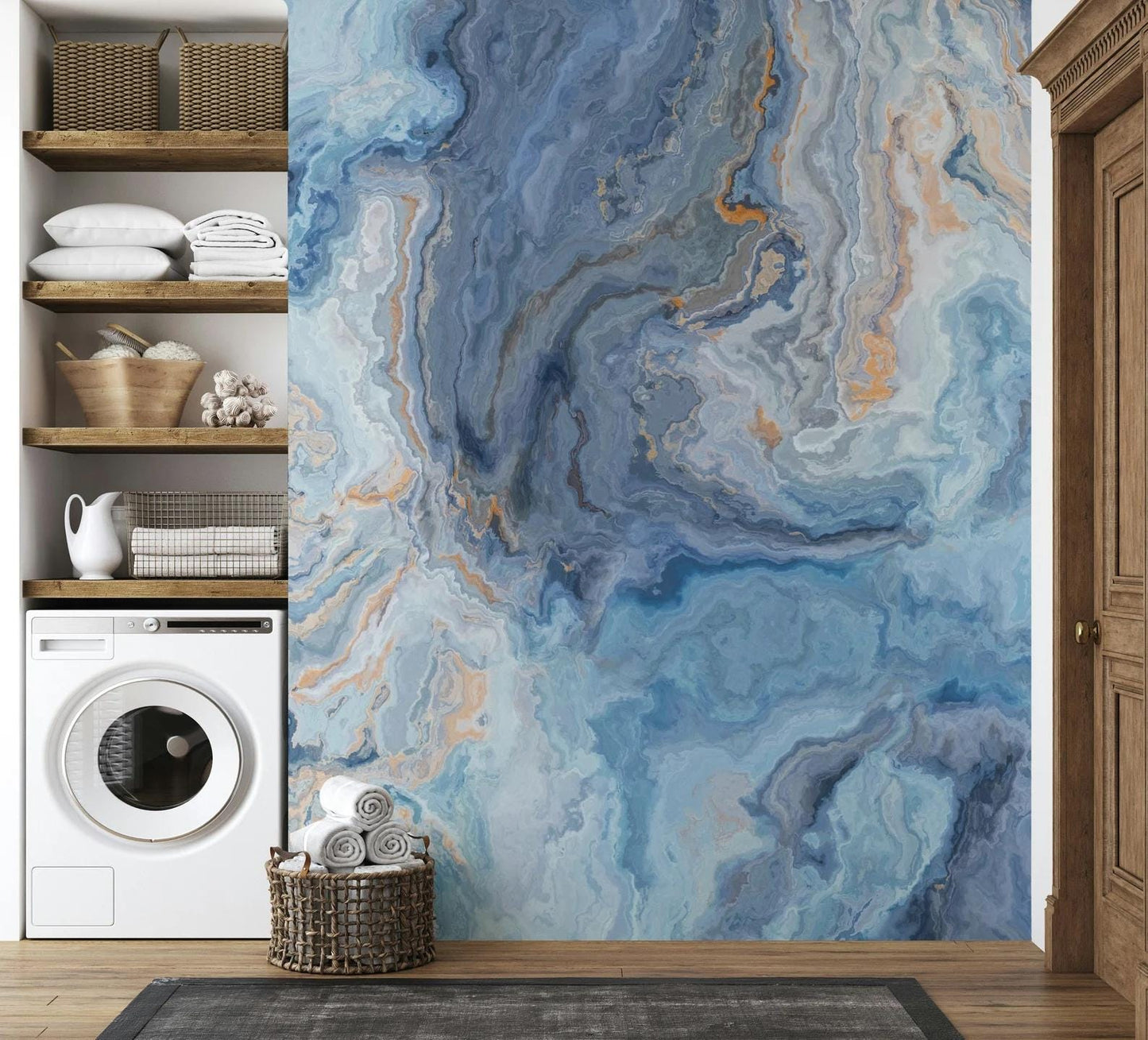Blue Watered Marble Wallpaper, Abstract Marble Texture Cool Wall Mural, Stylish Wall Design, Modern Wallpaper, Blue Wallpaper