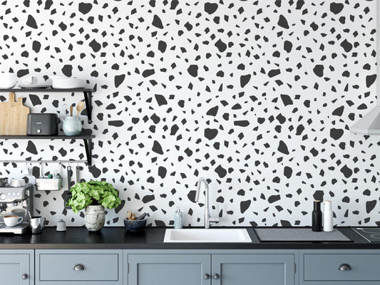 Dark Gray Block Pattern Wallpaper, Minimalist Terrazzo Black & White 3D Kids Wallpaper, Line Art Pattern Wallpaper Nursery, Baby Wallpaper
