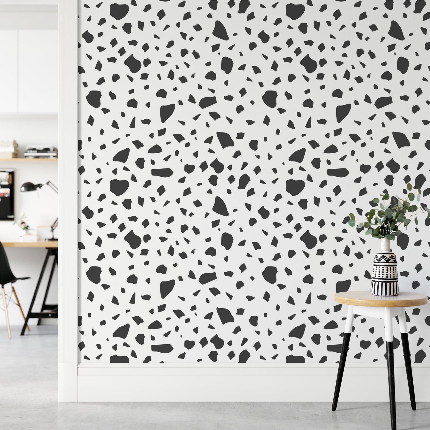 Dark Gray Block Pattern Wallpaper, Minimalist Terrazzo Black & White 3D Kids Wallpaper, Line Art Pattern Wallpaper Nursery, Baby Wallpaper