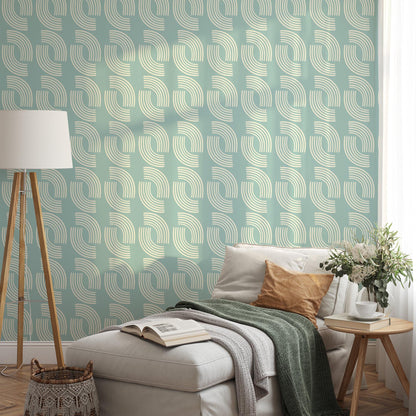 Mint Green Minimalist Wallpaper in Pastel Blue Shades, Stylish Modern Lines Artistic 3D Wall Poster, Geometric Wallpaper, Boho Wallpaper