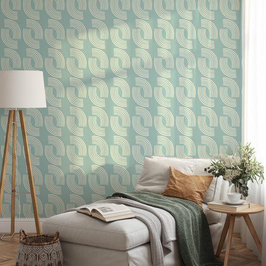Mint Green Minimalist Wallpaper in Pastel Blue Shades, Stylish Modern Lines Artistic 3D Wall Poster, Geometric Wallpaper, Boho Wallpaper
