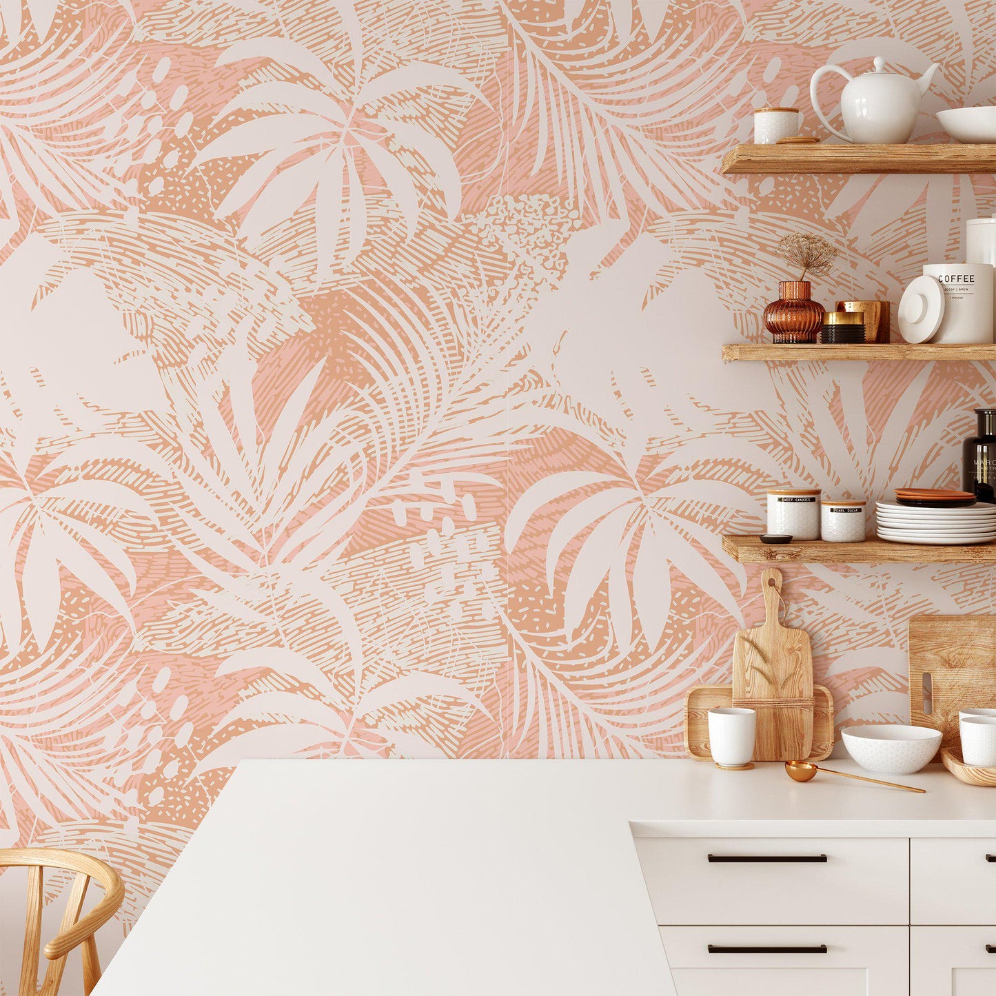Large Tropical Palm Leaf Silhouette Wallpaper, Powder Pink Modern Stylish Wall Poster, Artistic 3D Wall Poster, Illustration Wallpaper