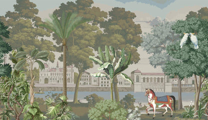 Palace Garden And Mansions Wallpaper, Bohemian Wallpaper, Vintage City Wallpaper, Historical Buildings Wallpaper, Nostalgic Horses Wallpaper