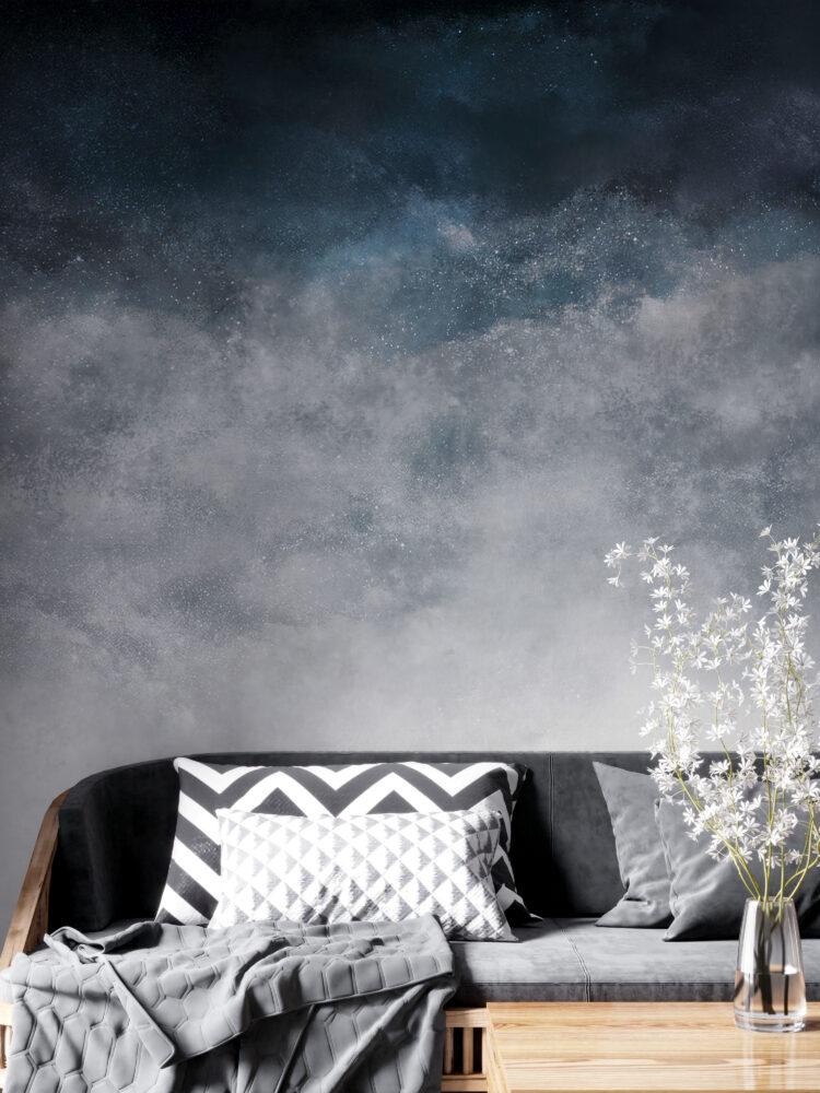 Concrete Appearance Wallpaper in Dark Blue Tones, Painting Effect Wallpaper, Dark Wallpaper, Modern Mural, Navy Blue Concrete Wallpaper
