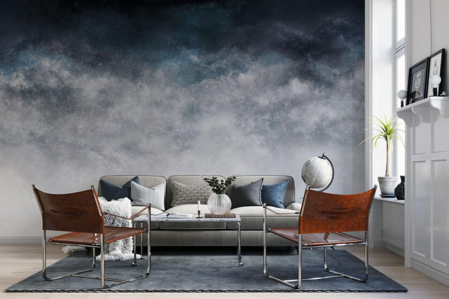 Concrete Appearance Wallpaper in Dark Blue Tones, Painting Effect Wallpaper, Dark Wallpaper, Modern Mural, Navy Blue Concrete Wallpaper
