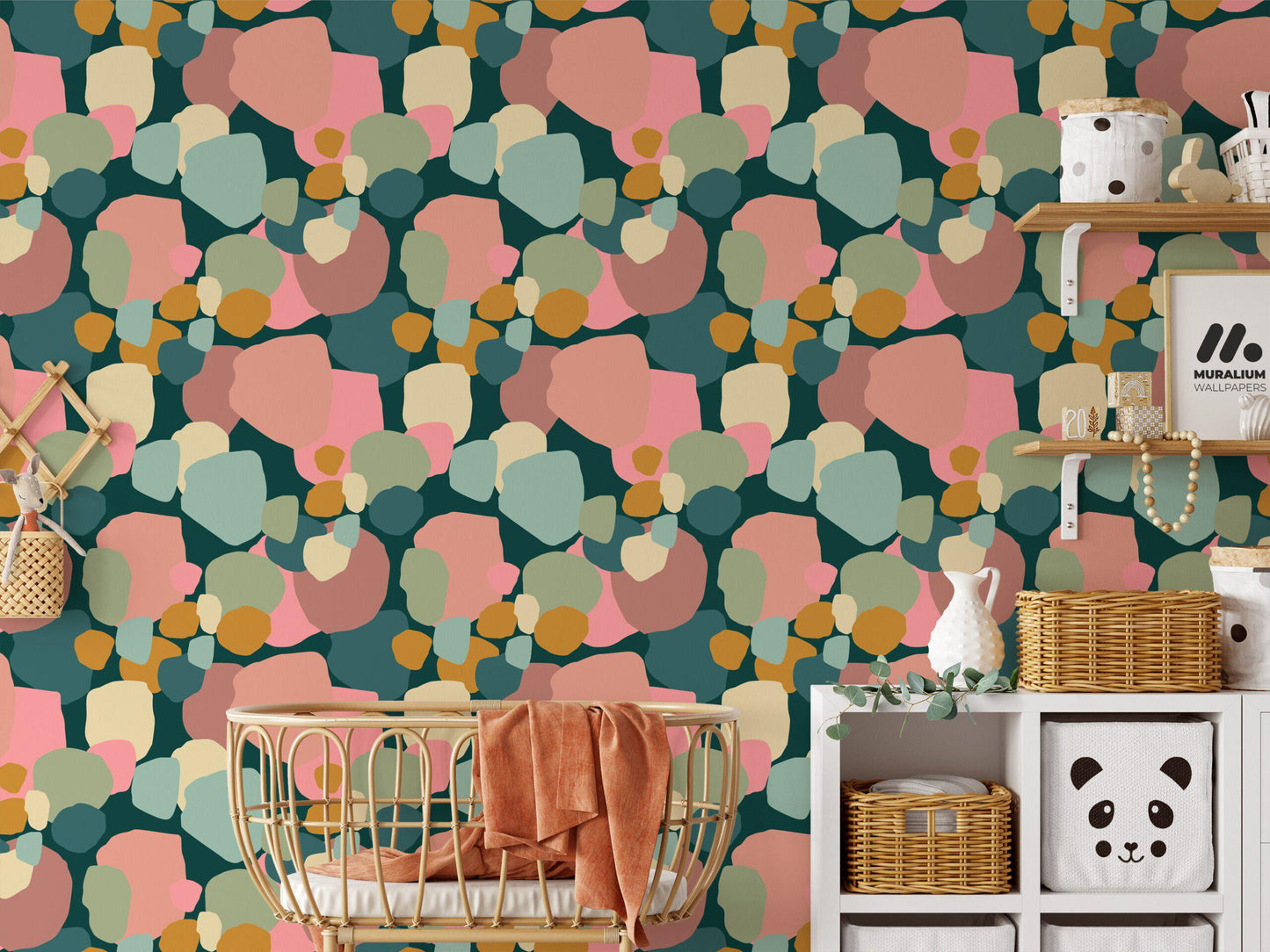 Abstract Exotic Pebbles Wallpaper, Soft Pastel Geometric 3D Wallpaper, Boho Style Pattern Wallpaper, Watercolor Colorful Wallpaper
