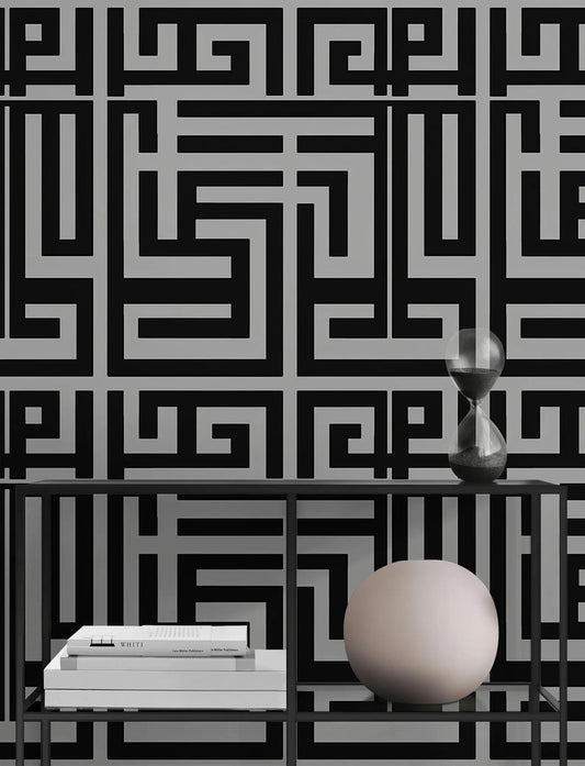 Black and Gray Shape Wallpaper, Peel and Stick Wallpaper, Stylish Wall Design, Black Wallpaper, Geometric Pattern Wallpaper