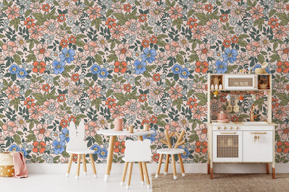Tiny Little Flowers Wallpaper, Colourful Floral Wallpaper Nursery, Bloom Baby Girl Wallpaper, Illustration Kids Wallpaper