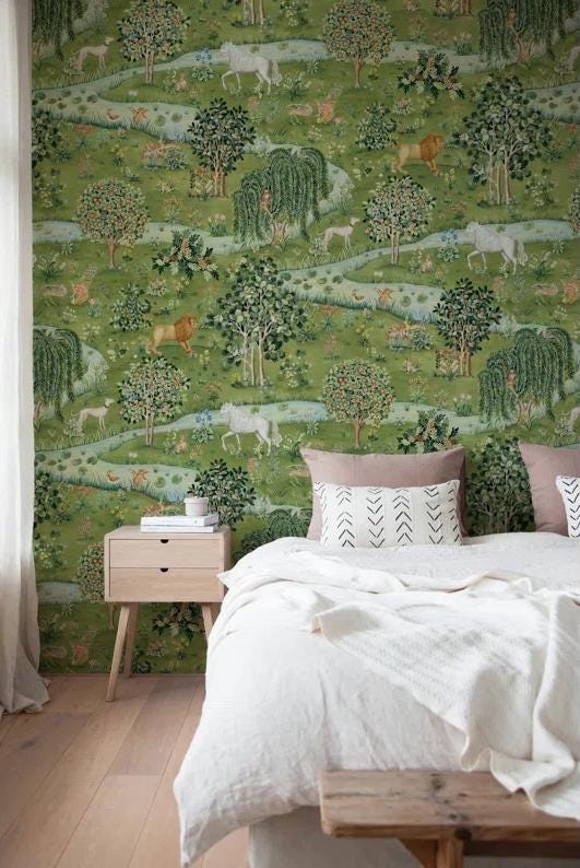 William Morris Willow & Owl Wallpaper, Vintage Nature Wallpaper, Romantic Wall Mural, Peel and Stick Wallpaper, Drawing Art Wallpaper