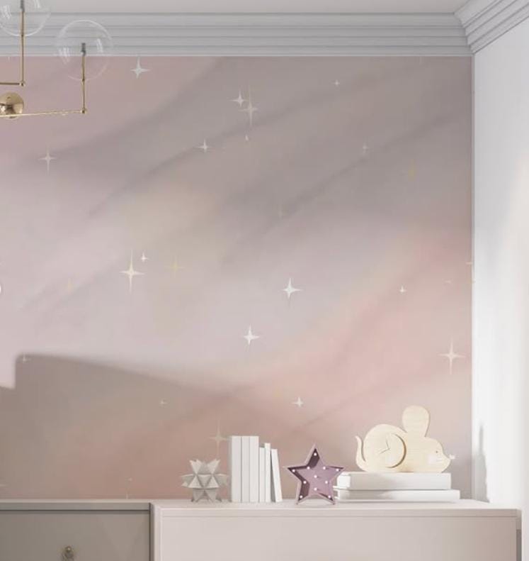 Watercolor Pink Sparkle Wallpaper, Baby Girl Wallpaper, Sky Wall Poster, Pink Cloud Background Baby Room Wallpaper, Wallpaper Nursery