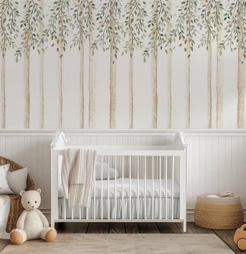 Willow Leaves Wallpaper For Kidsroom, Trees Wallpaper Nursery, Nature Kids Wall Mural, Kids Room Wall Poster, Peel & Stick Child Wallpaper