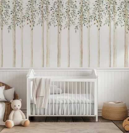 Willow Leaves Wallpaper For Kidsroom, Trees Wallpaper Nursery, Nature Kids Wall Mural, Kids Room Wall Poster, Peel & Stick Child Wallpaper