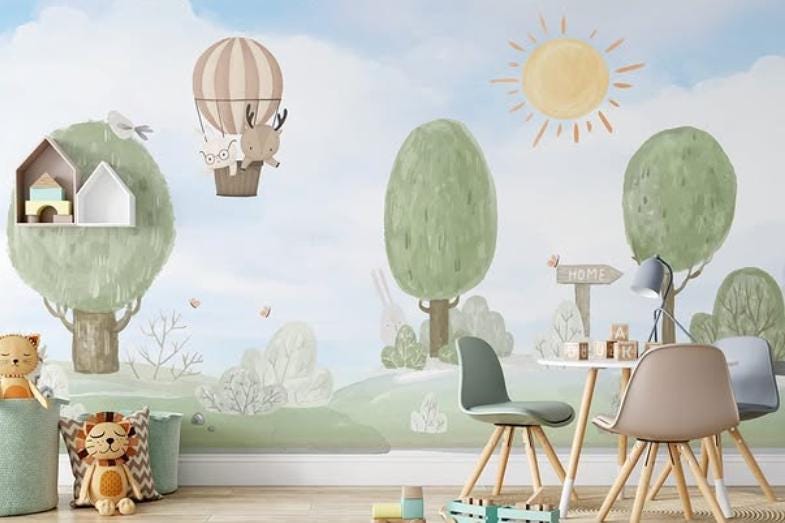 Forest of Player Friends Wallpaper Nursery, Nature Kids Wallpaper, Forest Child Wallpaper, Drawwing Art Wallpaper, Sunny Day Baby Wallpaper